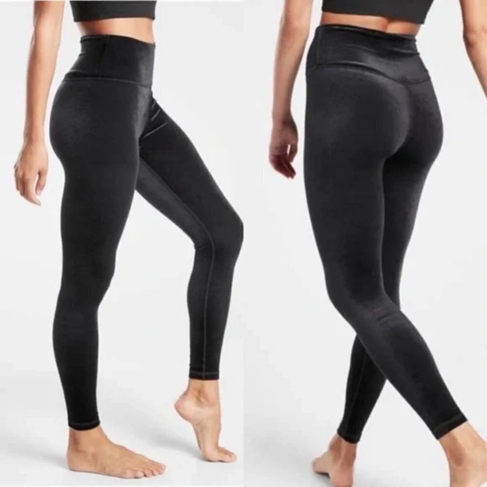 Athleta Elation Velvet High Rise Yoga‎ Leggings Black Size Medium